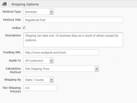 ashop screenshot shipping options ecommerce